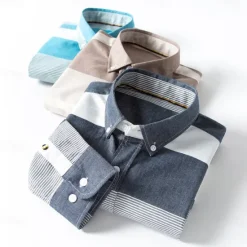 Best OUKU Men's Oxford Shirt Light Khaki Light Grey Dark Grey Blue White Long Sleeve Color Block Button Down Collar School Wedding Buttons Clothing Apparel Neutral Fashion Daily