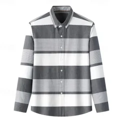 Best OUKU Men's Oxford Shirt Light Khaki Light Grey Dark Grey Blue White Long Sleeve Color Block Button Down Collar School Wedding Buttons Clothing Apparel Neutral Fashion Daily