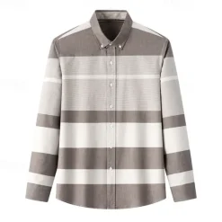 Best OUKU Men's Oxford Shirt Light Khaki Light Grey Dark Grey Blue White Long Sleeve Color Block Button Down Collar School Wedding Buttons Clothing Apparel Neutral Fashion Daily