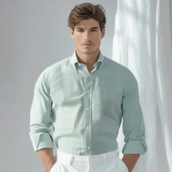 OUKU Men's Oxford Shirt Light Khaki Light Green Light Grey Long Sleeve Striped Button Down Collar School Wedding Buttons Clothing Apparel Neutral Fashion Daily