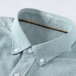 OUKU Men's Oxford Shirt Light Khaki Light Green Light Grey Long Sleeve Striped Button Down Collar School Wedding Buttons Clothing Apparel Neutral Fashion Daily