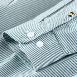 OUKU Men's Oxford Shirt Light Khaki Light Green Light Grey Long Sleeve Striped Button Down Collar School Wedding Buttons Clothing Apparel Neutral Fashion Daily