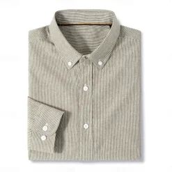OUKU Men's Oxford Shirt Light Khaki Light Green Light Grey Long Sleeve Striped Button Down Collar School Wedding Buttons Clothing Apparel Neutral Fashion Daily