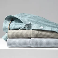 OUKU Men's Oxford Shirt Light Khaki Light Green Light Grey Long Sleeve Striped Button Down Collar School Wedding Buttons Clothing Apparel Neutral Fashion Daily