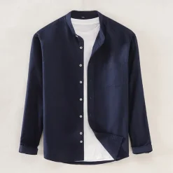 OUKU Men's Oxford Shirt White Navy Blue Blue Orange Light Grey Long Sleeve Standing Collar School Wedding Buttons Clothing Apparel Neutral Fashion Daily