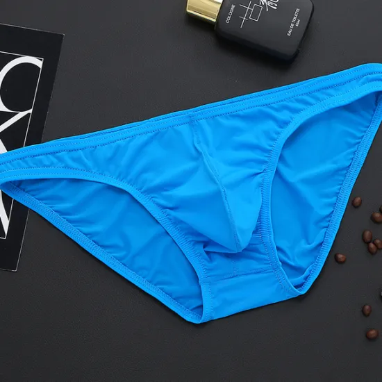 OUKU Men's 1pack Basic Panties Briefs Basic Nylon Pure Color Low Waist Light Blue Black