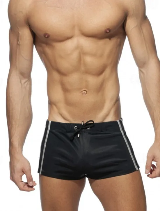 Online OUKU Men's 1pack Boxers Underwear Swimwear Print Polyester Breathable Soft Color Block Mid Waist Black White