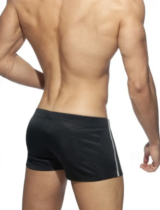 Online OUKU Men's 1pack Boxers Underwear Swimwear Print Polyester Breathable Soft Color Block Mid Waist Black White