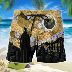 Sale OUKU Men's Painting Starry Sky Swim Shorts Board Shorts Swimming Trunks Mid Waist Vacation 3D Print Hawaiian Vacation Holiday Beach Drawstring with Mesh lining Elastic Waist Designer Clothing Apparel