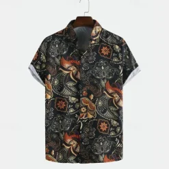 New OUKU Men's Paisley Casual Shirt Button Up Shirt Short Sleeve Casual Casual Summer Spring Turndown Button Up Black