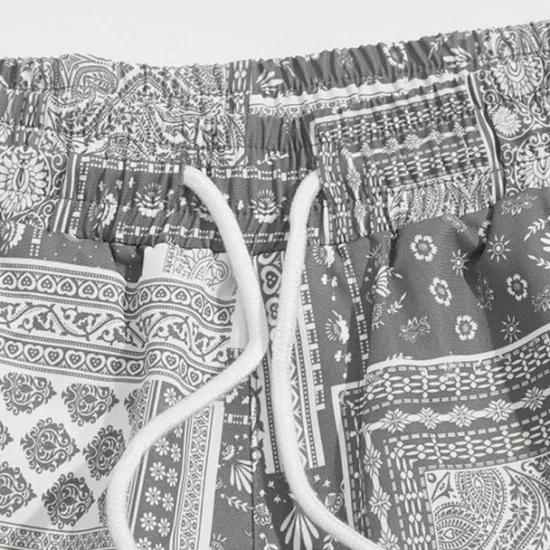 Clearance OUKU Men's Paisley Color Block Flower / Floral Shorts Summer Shorts Beach Shorts Mid Waist Streetwear Hawaiian Designer Casual Daily Holiday Elastic Waist 3D Print Drawstring Designer Clothing Apparel
