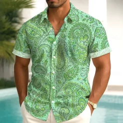 Discount OUKU Men's Paisley Floral Print Flowers Shirt Summer Shirt Button Up Shirt Short Sleeve Ethnic Vintage Retro Outdoor Vacation Dailywear Summer Spring Turndown 3D Print Collared Shirts Front One Pocket