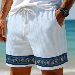 Clearance OUKU Men's Paisley Floral Print Flowers Waffle Shorts Sweat Shorts Casual Shorts Mid Waist Fashion Casual Vacation Jogging Workout Elastic Drawstring Waist Shorts with Pockets Designer Clothing Apparel
