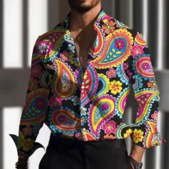 Best OUKU Men's Paisley Shirt Button Up Shirt Long Sleeve Vintage Outdoor Street Casual Daily Fall & Winter Turndown Buttons Print Black Purple