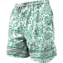 Hot OUKU Men's Paisley Swim Trunks Swim Shorts Board Shorts Mid Waist Vacation Hawaiian Holiday Vacation Holiday Beach Drawstring with Mesh lining Elastic Waist Designer Clothing Apparel