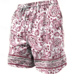 Hot OUKU Men's Paisley Swim Trunks Swim Shorts Board Shorts Mid Waist Vacation Hawaiian Holiday Vacation Holiday Beach Drawstring with Mesh lining Elastic Waist Designer Clothing Apparel