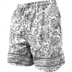 Hot OUKU Men's Paisley Swim Trunks Swim Shorts Board Shorts Mid Waist Vacation Hawaiian Holiday Vacation Holiday Beach Drawstring with Mesh lining Elastic Waist Designer Clothing Apparel