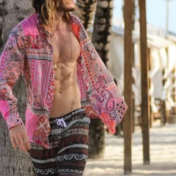 Online OUKU Men's Paisley Tribal Shirt Boho Shirt Long Sleeve Fashion Designer Casual Outdoor Casual Daily Spring & Fall Turndown 3D Button-Down Light Pink Yellow Blue Green