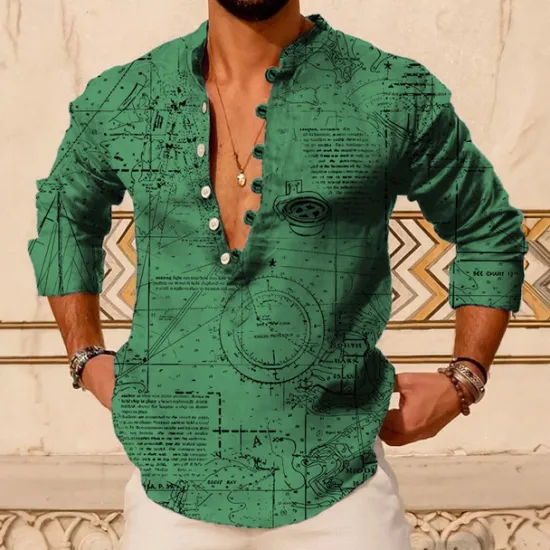 New OUKU Men's Paisley Vintage Shirt Button Up Shirt Long Sleeve Vintage Fashion Streetwear Outdoor Casual Daily Summer Spring Fall Stand Collar Print Pink Blue Brown Green