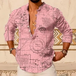 New OUKU Men's Paisley Vintage Shirt Button Up Shirt Long Sleeve Vintage Fashion Streetwear Outdoor Casual Daily Summer Spring Fall Stand Collar Print Pink Blue Brown Green