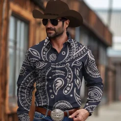 New OUKU Men's Paisley Western Shirt Cowboy Shirt Long Sleeve Vintage Western Style Tribal Outdoor Vacation Horse Race Spring & Summer Turndown Print Button-Down Dark Red Black Yellow Navy Blue Royal Blue