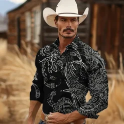 New OUKU Men's Paisley Western Shirt Cowboy Shirt Long Sleeve Vintage Western Style Tribal Outdoor Vacation Horse Race Spring & Summer Turndown Print Button-Down Dark Red Black Yellow Navy Blue Royal Blue