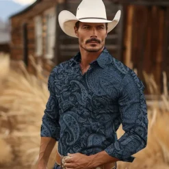 New OUKU Men's Paisley Western Shirt Cowboy Shirt Long Sleeve Vintage Western Style Tribal Outdoor Vacation Horse Race Spring & Summer Turndown Print Button-Down Dark Red Black Yellow Navy Blue Royal Blue