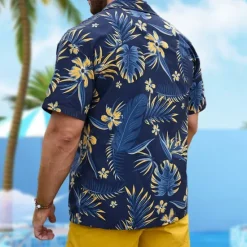 Hot OUKU Men's Palm Leaf Casual Shirt Aloha Shirt Short Sleeve Hawaiian Resort Vacation Casual Summer Spring Turndown Button Up Blue