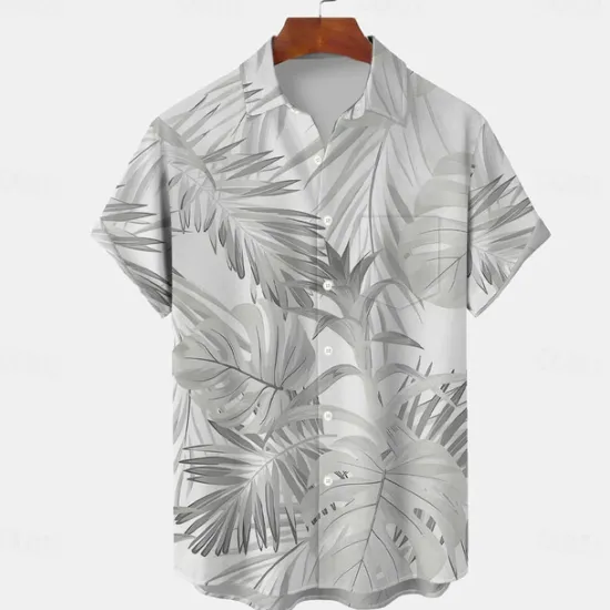Hot OUKU Men's Palm Leaf Casual Shirt Summer Hawaiian Shirt Aloha Shirt Short Sleeve Hawaiian Resort Vacation Casual Summer Spring Turndown Button Up White Pink Blue Green Beige