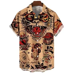 Discount OUKU Men's Palm Leaf Pin Up Girl Shirt Summer Hawaiian Shirt Aloha Shirt Short Sleeve Shirt Turndown Vintage Fashion Designer Vacation Casual Daily Yellow Blue Brown Print S M L