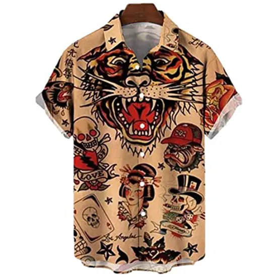Discount OUKU Men's Palm Leaf Pin Up Girl Shirt Summer Hawaiian Shirt Aloha Shirt Short Sleeve Shirt Turndown Vintage Fashion Designer Vacation Casual Daily Yellow Blue Brown Print S M L