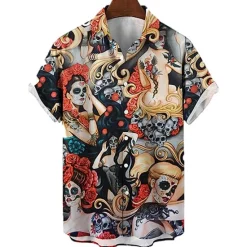 Discount OUKU Men's Palm Leaf Pin Up Girl Shirt Summer Hawaiian Shirt Aloha Shirt Short Sleeve Shirt Turndown Vintage Fashion Designer Vacation Casual Daily Yellow Blue Brown Print S M L