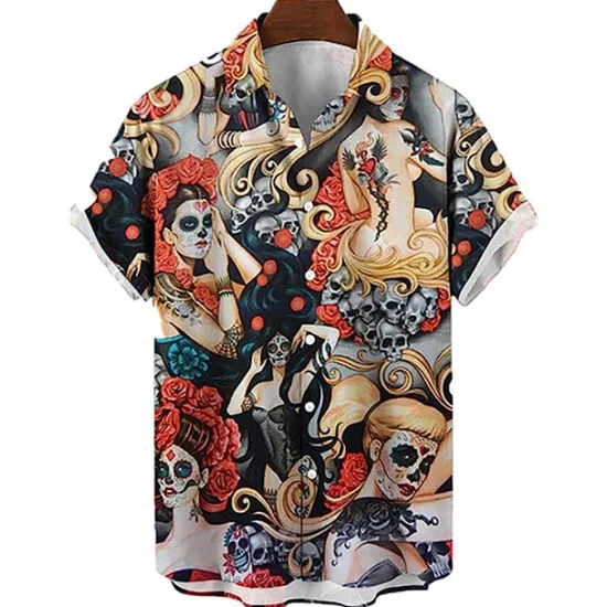 Discount OUKU Men's Palm Leaf Pin Up Girl Shirt Summer Hawaiian Shirt Aloha Shirt Short Sleeve Shirt Turndown Vintage Fashion Designer Vacation Casual Daily Yellow Blue Brown Print S M L