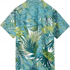 New OUKU Men's Palm Leaf Tropical Plants Shirt Summer Hawaiian Shirt Button Up Shirt Short Sleeve Hawaiian Resort Vacation Holiday Beach Wear Summer Spring Turndown 3D Print Collared Shirts White Blue