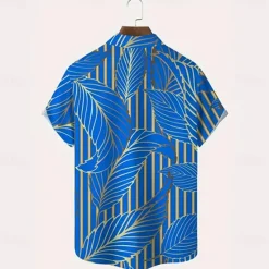 OUKU Men's Palm Leaf Tropical Plants Summer Hawaiian Shirt Button Up Shirt Short Sleeve Hawaiian Resort Vacation Holiday Beach Wear Summer Spring Turndown Collared Shirts Front One Pocket Blue Sky Blue