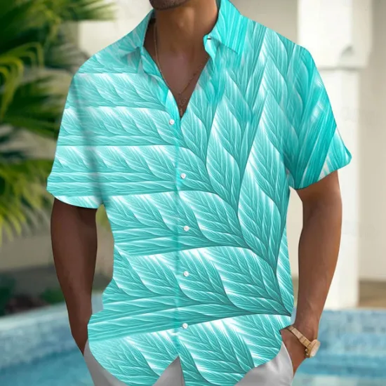 Outlet OUKU Men's Palm Leaf Tropical Plants Shirt Summer Hawaiian Shirt Button Up Shirt Short Sleeve Hawaiian Vacation Holiday Beach Wear Summer Spring Turndown 3D Print Collared Shirts Front One Pocket Blue