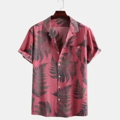 Best OUKU Men's Palm Leaf Tropical Plants Shirt Summer Hawaiian Shirt Camp Collar Shirt Short Sleeve Shirt Collar Turndown Fashion Hawaiian Designer Outdoor Vacation Street Yellow Pink Green Print S M L