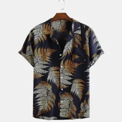 Best OUKU Men's Palm Leaf Tropical Plants Shirt Summer Hawaiian Shirt Camp Collar Shirt Short Sleeve Shirt Collar Turndown Fashion Hawaiian Designer Outdoor Vacation Street Yellow Pink Green Print S M L