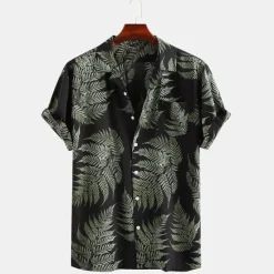 Best OUKU Men's Palm Leaf Tropical Plants Shirt Summer Hawaiian Shirt Camp Collar Shirt Short Sleeve Shirt Collar Turndown Fashion Hawaiian Designer Outdoor Vacation Street Yellow Pink Green Print S M L
