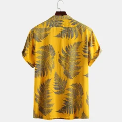 Best OUKU Men's Palm Leaf Tropical Plants Shirt Summer Hawaiian Shirt Camp Collar Shirt Short Sleeve Shirt Collar Turndown Fashion Hawaiian Designer Outdoor Vacation Street Yellow Pink Green Print S M L