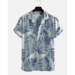 Best OUKU Men's Palm Leaf Tropical Plants Shirt Summer Hawaiian Shirt Camp Collar Shirt Short Sleeve Shirt Collar Turndown Fashion Hawaiian Designer Outdoor Vacation Street Yellow Pink Green Print S M L