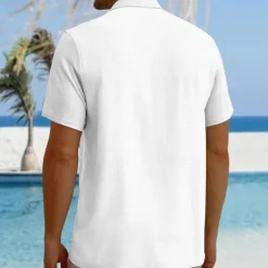 Hot OUKU Men's Palm Leaf Tropical Plants Summer Hawaiian Shirt Aloha Shirt Short Sleeves Shirt Turndown Hawaiian Casual Resort Outdoor Vacation Street White #2 White S M L