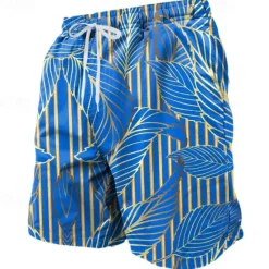 Sale OUKU Men's Palm Leaf Tropical Plants Swim Shorts Board Shorts Swimming Trunks Mid Waist Streetwear Hawaiian Beach Vacation Wear Side Pockets Mesh Lining Elastic Drawstring Waist Designer Clothing Apparel