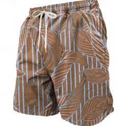 Sale OUKU Men's Palm Leaf Tropical Plants Swim Shorts Board Shorts Swimming Trunks Mid Waist Streetwear Hawaiian Beach Vacation Wear Side Pockets Mesh Lining Elastic Drawstring Waist Designer Clothing Apparel