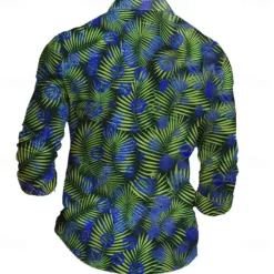 New OUKU Men's Palm Leaf Tropical Plants Shirt Summer Hawaiian Shirt Button Up Shirt Long Sleeve Hawaiian Holiday Streetwear Summer Spring Turndown 3D Print Collared Shirts Blue Green Rose Red