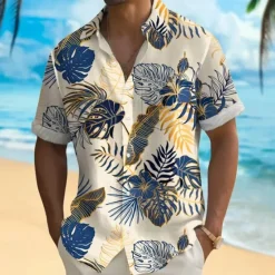 OUKU Men's Palm Leaf Tropical Plants Summer Hawaiian Shirt Button Up Shirt Aloha Shirt Short Sleeve Hawaiian Holiday Beach Wear Summer Spring Turndown 3D Print Collared Shirts Front One Pocket Black Green