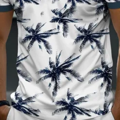 Best OUKU Men's Palm Tree Hawaiian Polo Shirts Golf Shirt Short Sleeve Polo Shirts Collared Shirts Casual Beach Wear Vacation Wear Tropical Wear Party Outfits 3D Print Quarter Zip Polo Summer Dark Navy Green