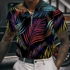 Sale OUKU Men's Palm Tree Hawaiian Polo Shirts Golf Shirt Short Sleeve Polo Shirts Collared Shirts Casual Beach Wear Vacation Wear Tropical Wear Party Outfits 3D Print Quarter Zip Polo Yellow Red Blue