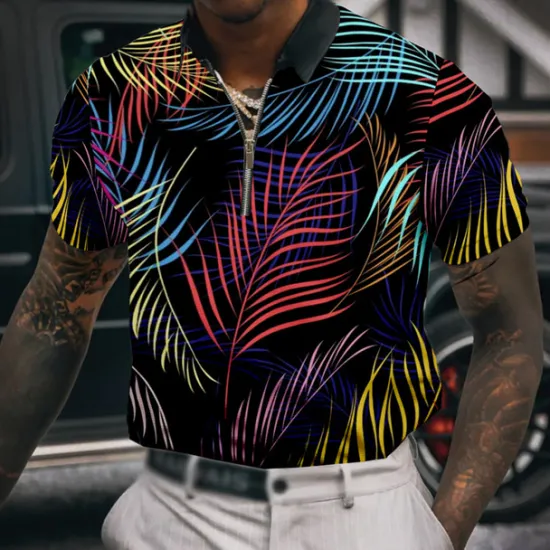 Sale OUKU Men's Palm Tree Hawaiian Polo Shirts Golf Shirt Short Sleeve Polo Shirts Collared Shirts Casual Beach Wear Vacation Wear Tropical Wear Party Outfits 3D Print Quarter Zip Polo Yellow Red Blue