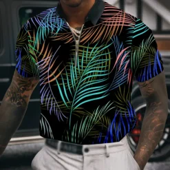 Sale OUKU Men's Palm Tree Hawaiian Polo Shirts Golf Shirt Short Sleeve Polo Shirts Collared Shirts Casual Beach Wear Vacation Wear Tropical Wear Party Outfits 3D Print Quarter Zip Polo Yellow Red Blue